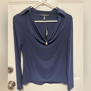 Black House White Market BHWM Collar Cowl Neck LS Top Officer Blue Women  XS NWT